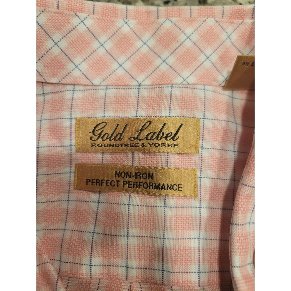 Gold Label Roundtree‎ & Yorke Shirt Mens 2X Tall Pink Check Non-Iron Cotton - Picture 2 of 7